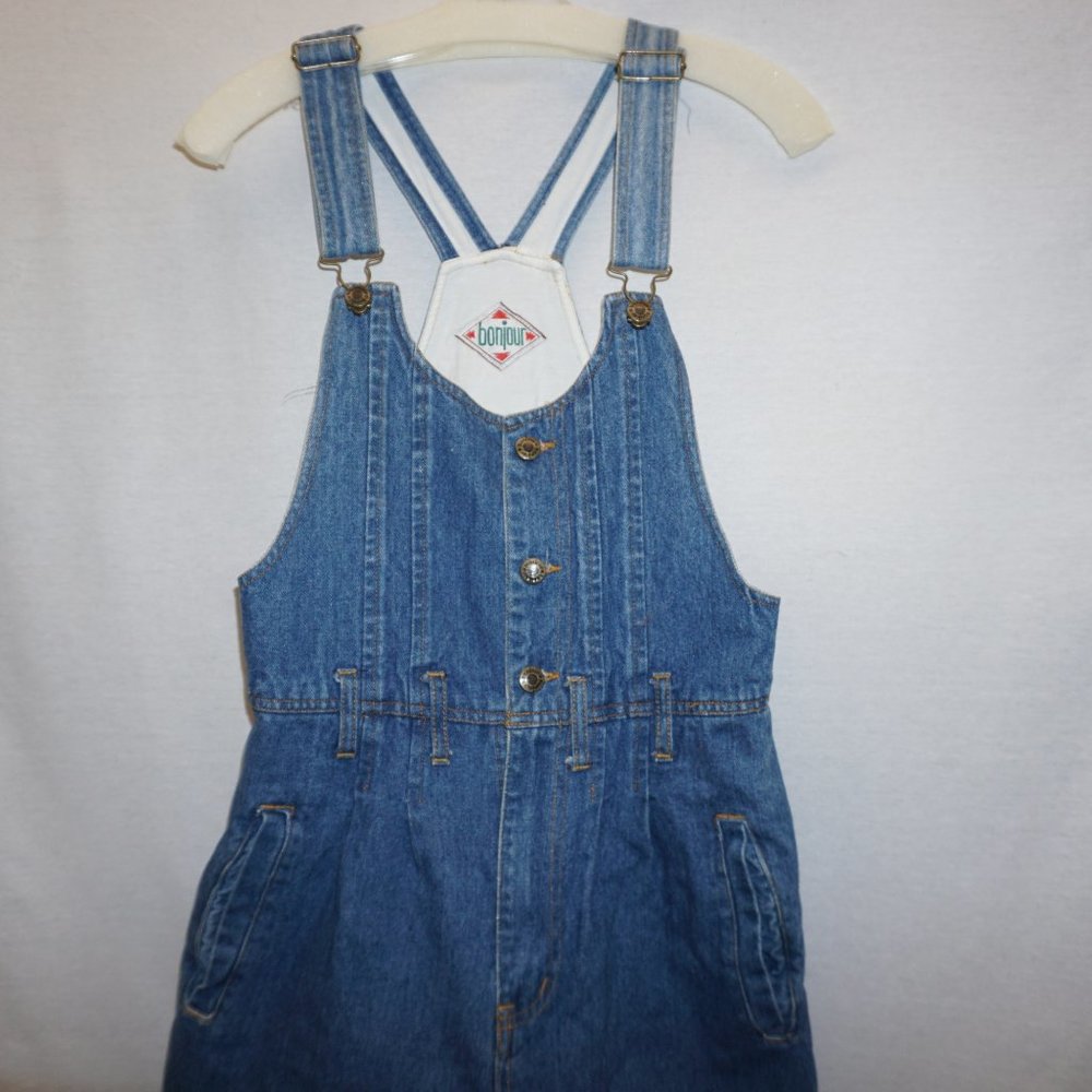 VTG 80s BONJOUR Denim overall bib shorts cotton S B-17